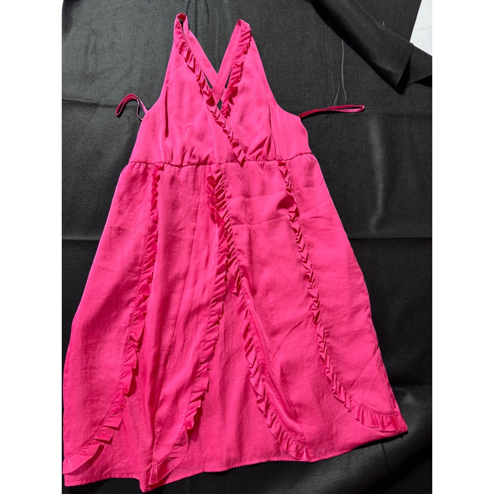 INC International Concepts Pink Ruffle Mini Dress Surplice Cross Back Size 16